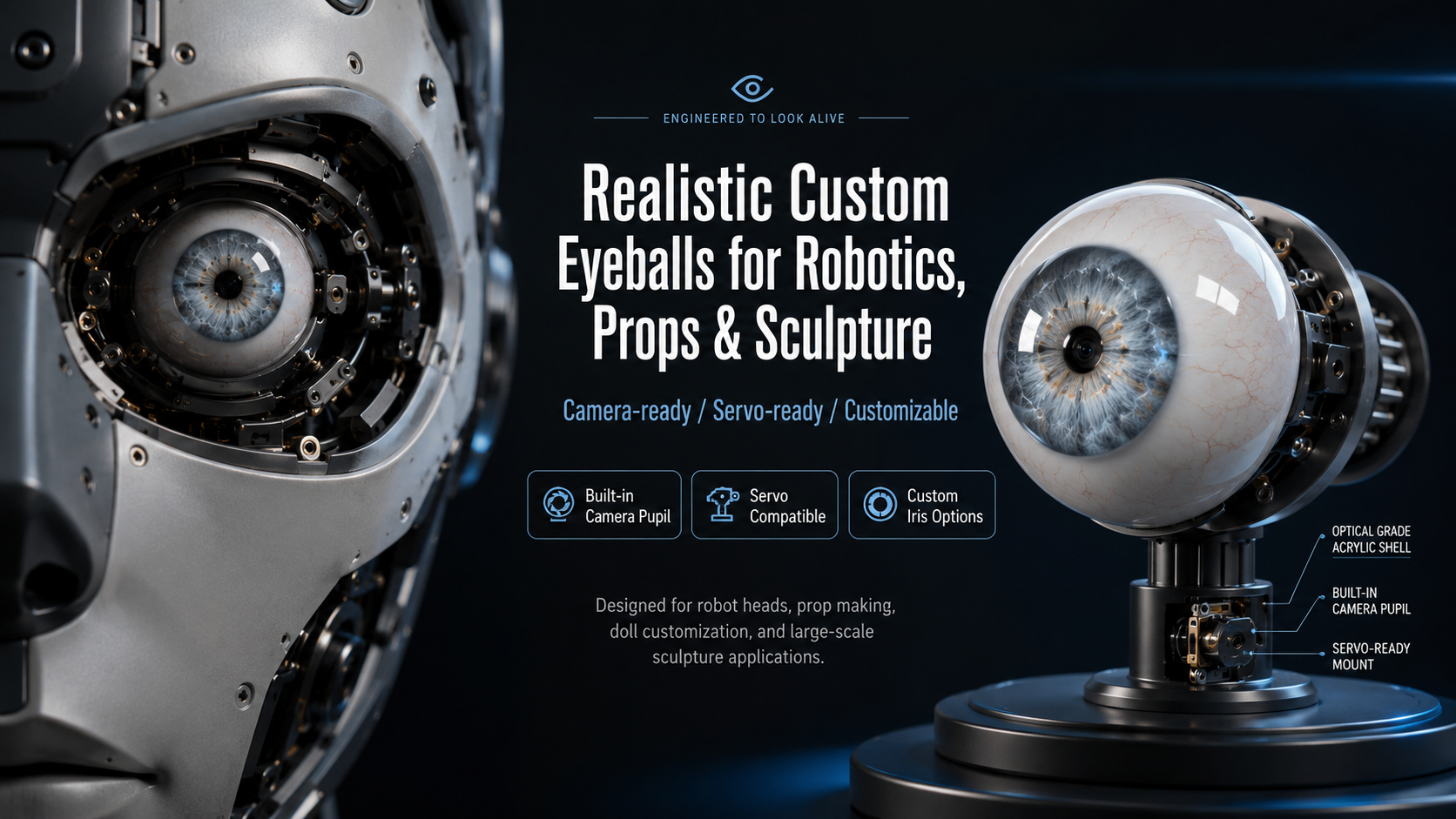Realistic custom eyeballs for robotics, props, and sculpture