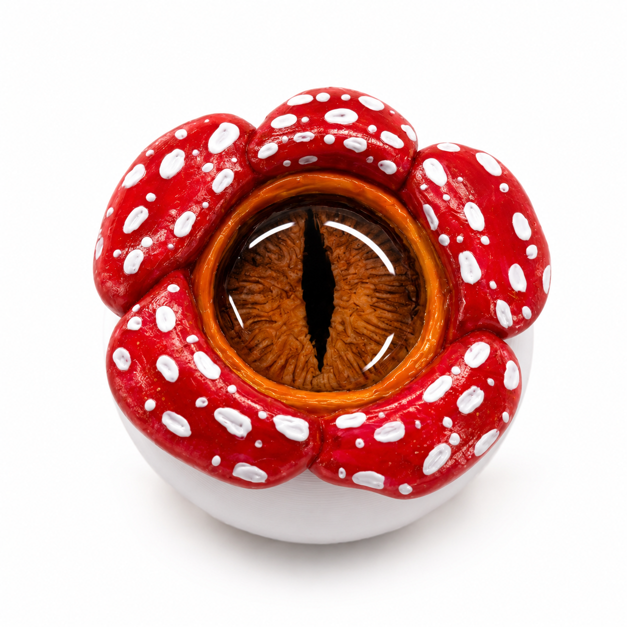 Handmade Red Mushroom Sculpture Eye - No Camera Hole